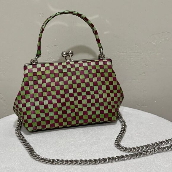 Colocrblock Woven Cowhide Handmade Metal Frame & Kisslock Box Bag,  Crossbody - Picture 5 of 12